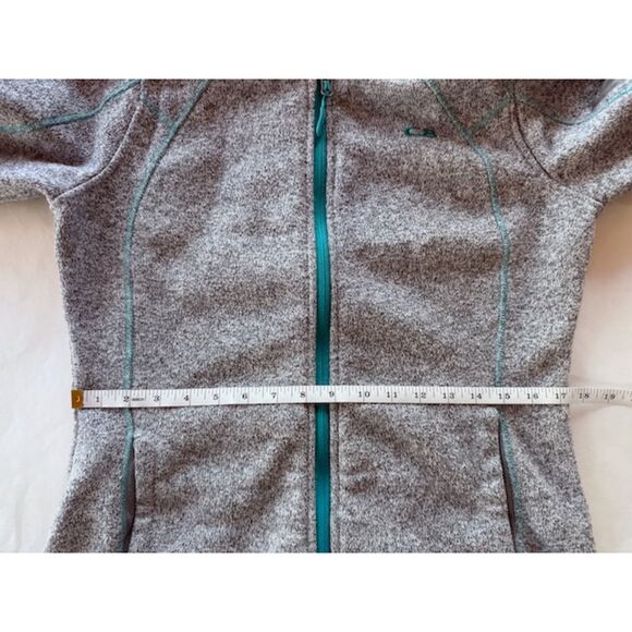 CB Sports Womens Zip Up Knit Hooded Jacket with Fleece Lined Hood in Gray & Teal - Picture 9 of 10